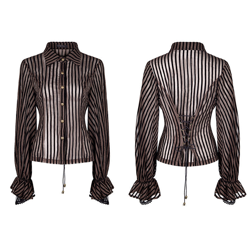 WY-823 Transparent Striped Punk Shirt Steampunk Blouse