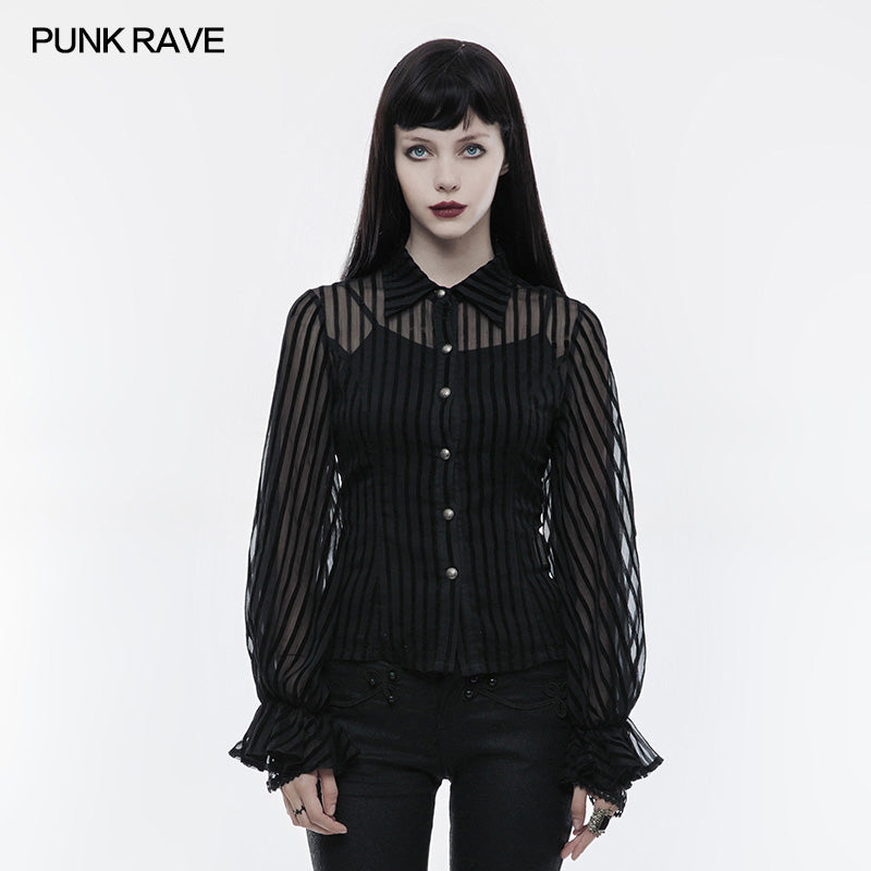 WY-823 Transparent Striped Punk Shirt Steampunk Blouse