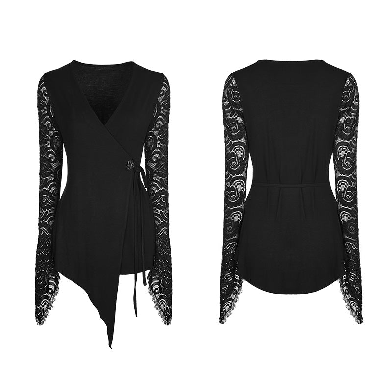 OT-498 Soft Modal And Lace Fabric Gothic T-shirt Women Blouse