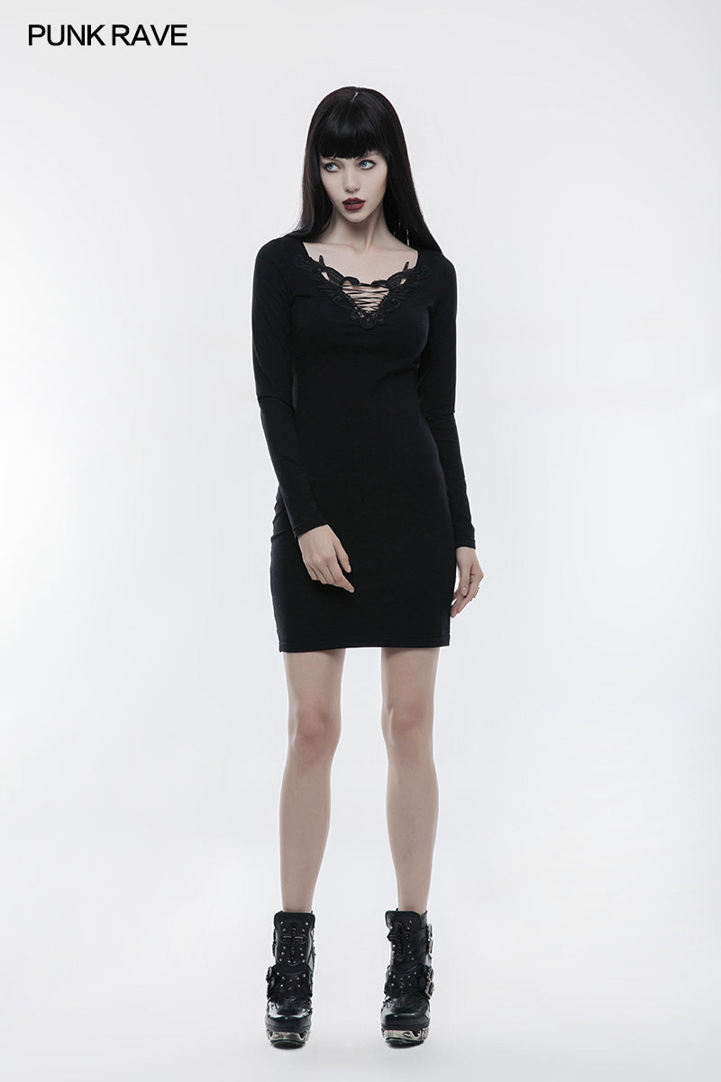 WQ-343 Daily Stretch Cotton Knit Fabric Gothic Dress