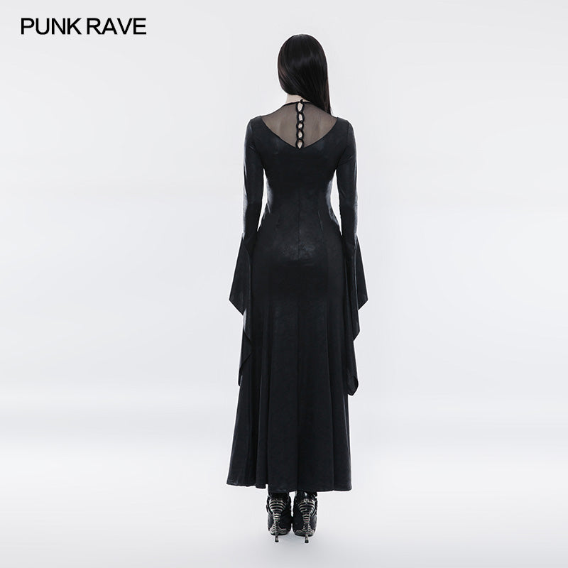 WQ-349 Gorgeous black High Split Lace Gothic Dress