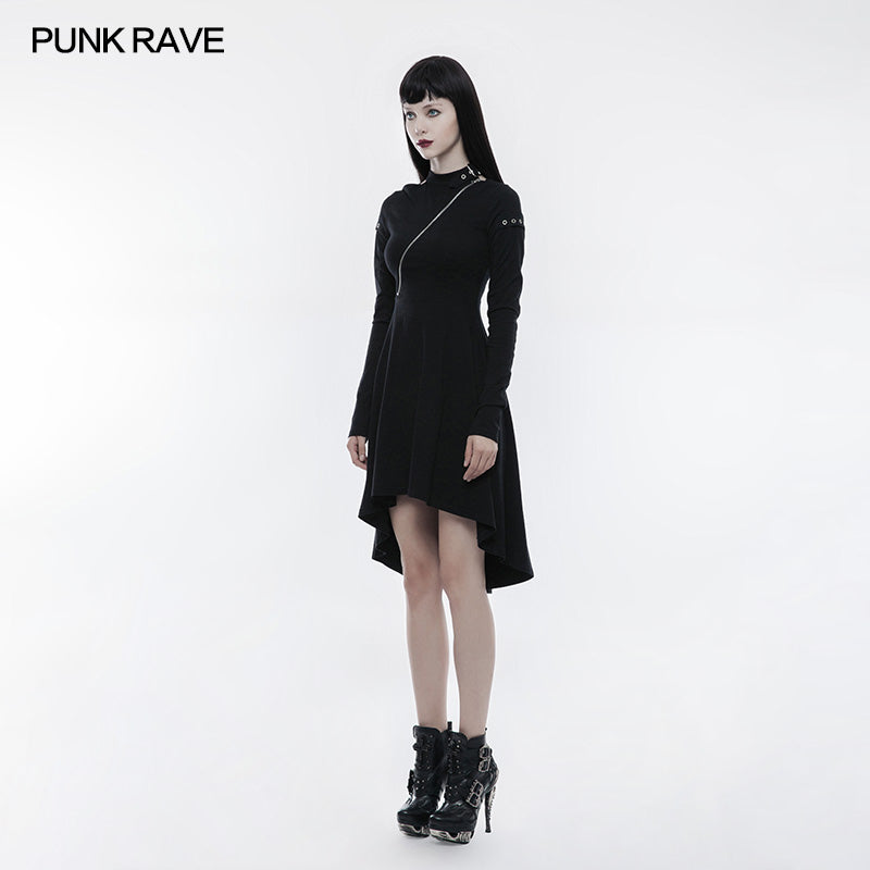 OPQ-236 Personality Punk Dress With Hollow Out And Zipper Design