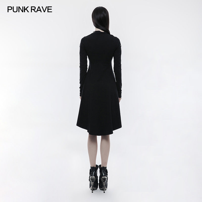 OPQ-236 Personality Punk Dress With Hollow Out And Zipper Design