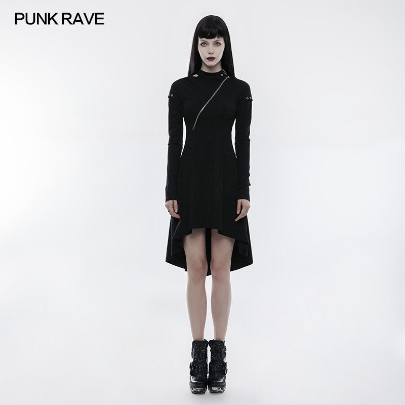 OPQ-236 Personality Punk Dress With Hollow Out And Zipper Design