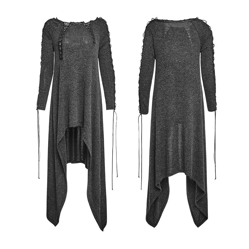 PQ-132 black Wool Knitted Irregular Binding Gothic Dress