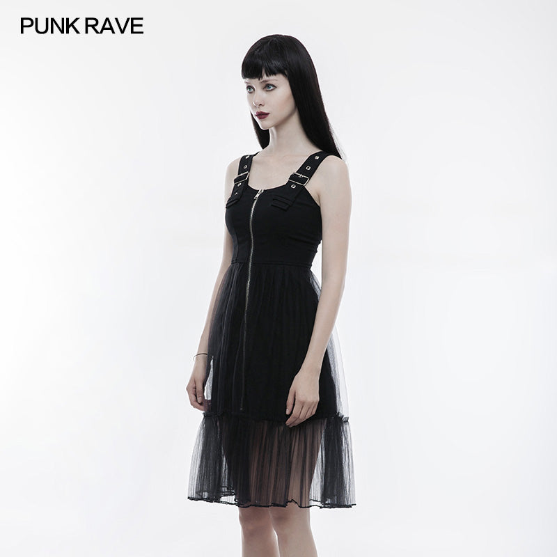 OPQ-263 Handsome Knitted And Mesh Mosaic Punk Dress