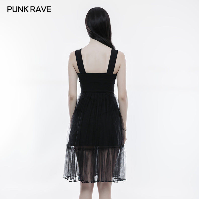 OPQ-263 Handsome Knitted And Mesh Mosaic Punk Dress