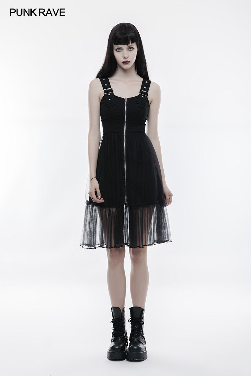 OPQ-263 Handsome Knitted And Mesh Mosaic Punk Dress