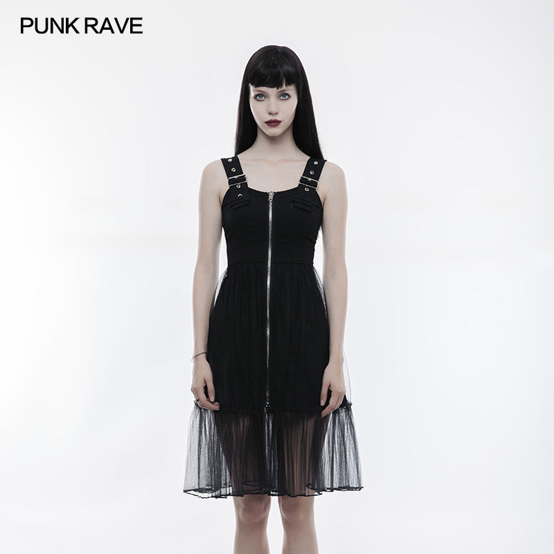 OPQ-263 Handsome Knitted And Mesh Mosaic Punk Dress