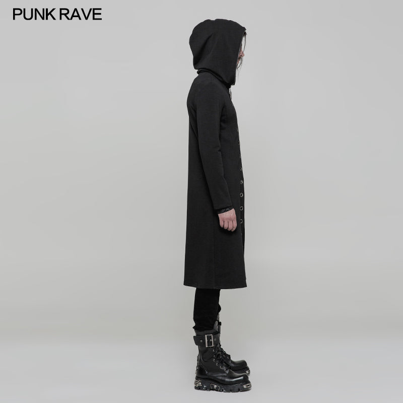 OY-856 Elastic Knitted Hooded Long Punk Coat For Men