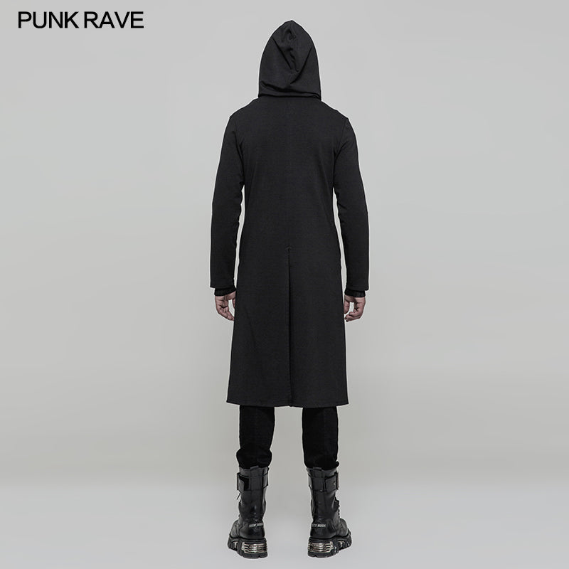 OY-856 Elastic Knitted Hooded Long Punk Coat For Men