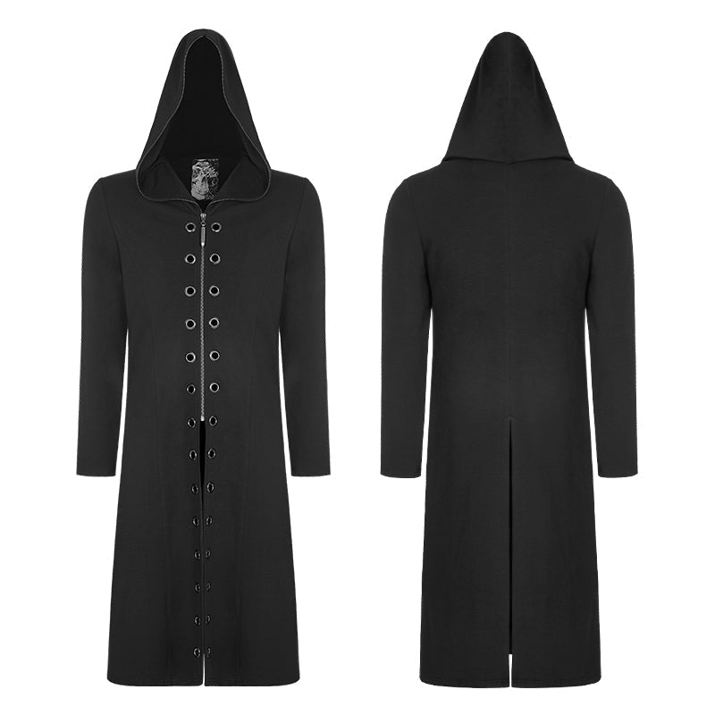 OY-856 Elastic Knitted Hooded Long Punk Coat For Men