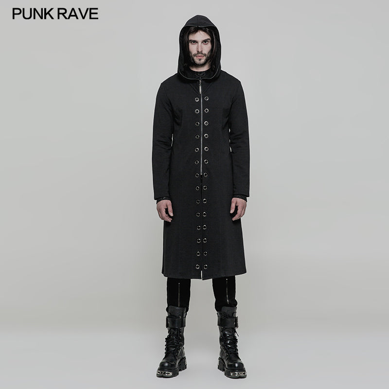 OY-856 Elastic Knitted Hooded Long Punk Coat For Men