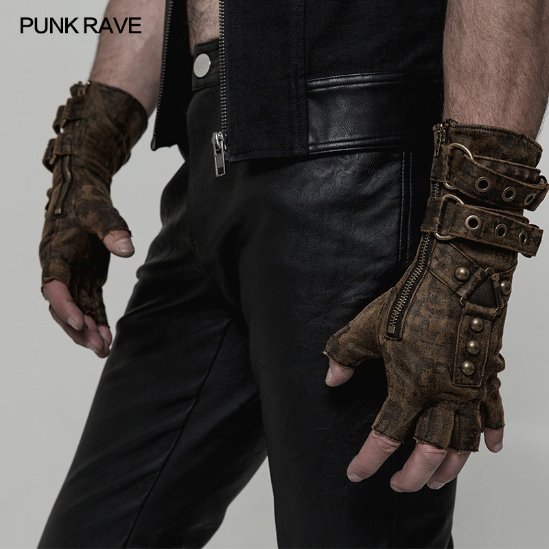 WS-252 Super Cool Steampunk Leather Gloves Men Punk Accessory