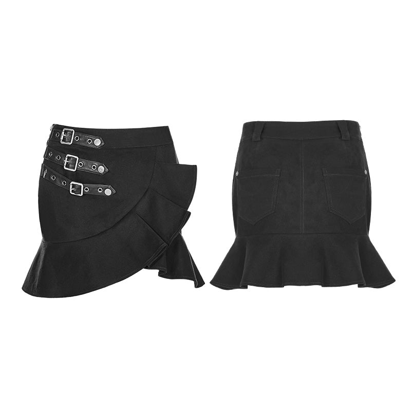 WQ-370 Irregular Elastic Lotus Leaf Hem Short Punk Skirt For Women