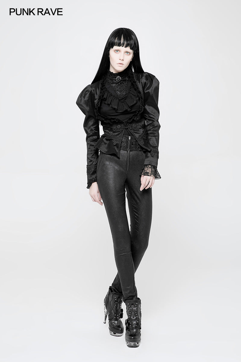 WK-330 Women High Waist Stretch Jacquard Tight Gothic Pants