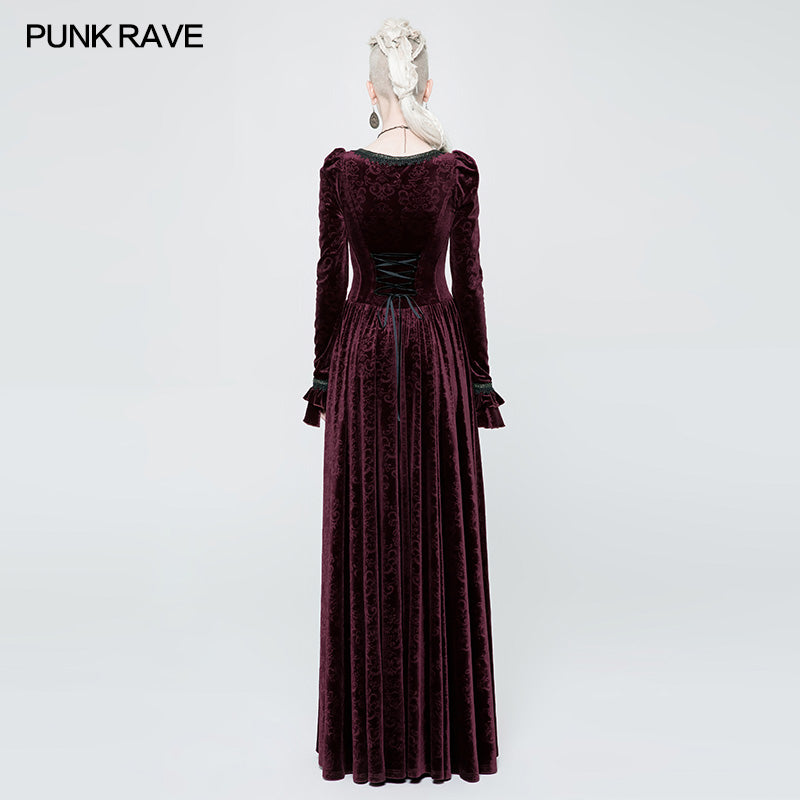 WQ-360 Victorian Stretch Dark Embossing Solid Color Velvet Gothic Dress