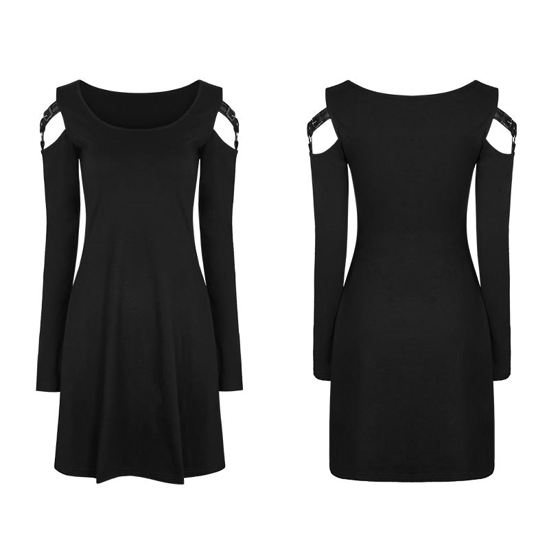 WQ-346 Women Knitting Slim Punk Dress With Leather Loop Design