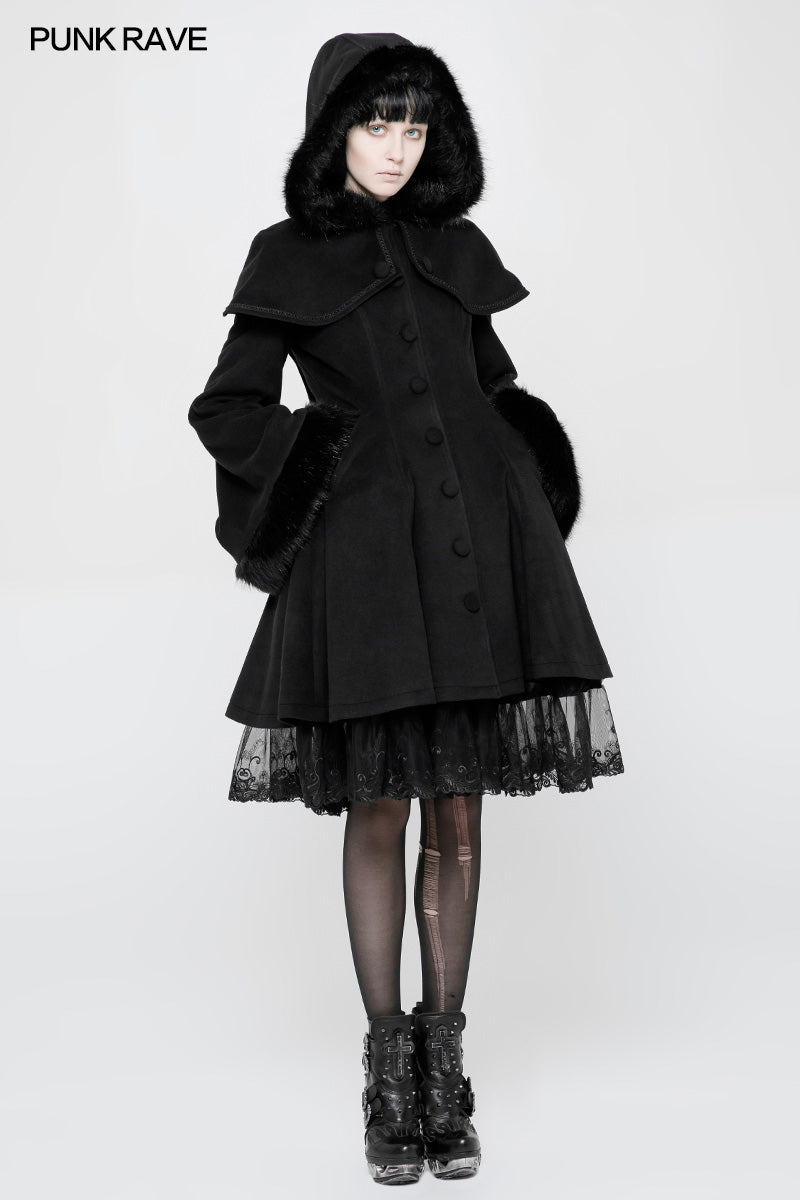 WLY-078 Lolita Woolen Medium-length Swallow Tail Gothic Coat