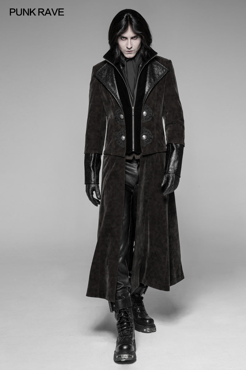 WY-908 Detachable Gentleman Style Velvet Leather Splice Punk Jacket