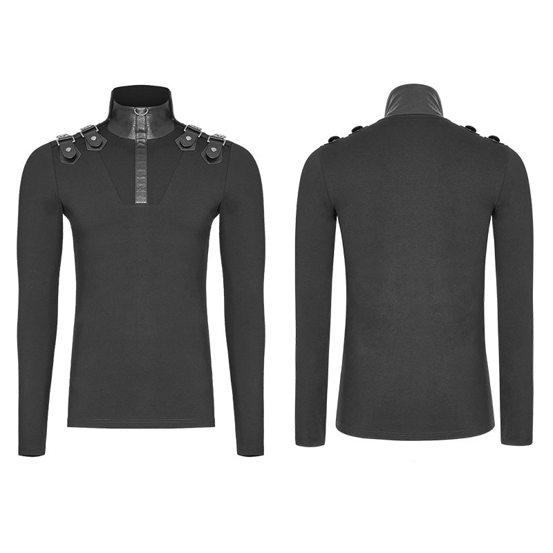 WT-525 Mens Goth Elastic Knitted Uniform Long-sleeve T-shirt