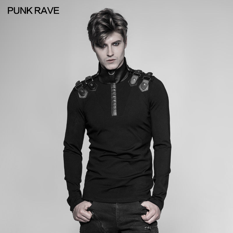 WT-525 Mens Goth Elastic Knitted Uniform Long-sleeve T-shirt