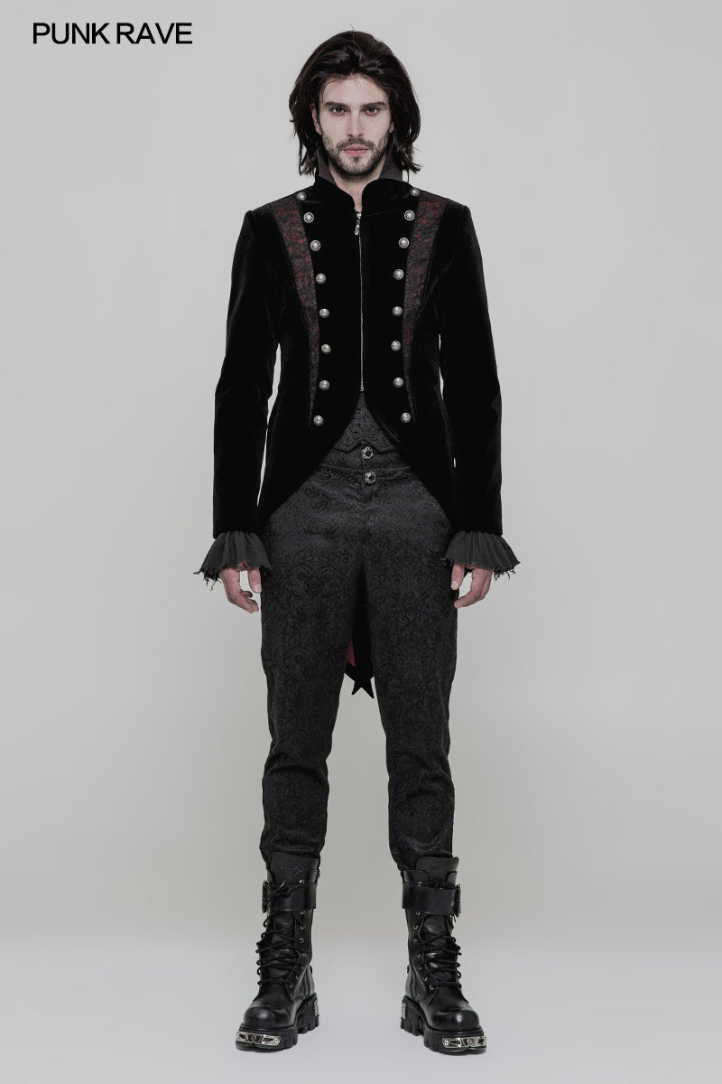 WY-857 Gorgeous Tailcoat Velvet &amp; Jacquard Mens Gothic Dress Coat