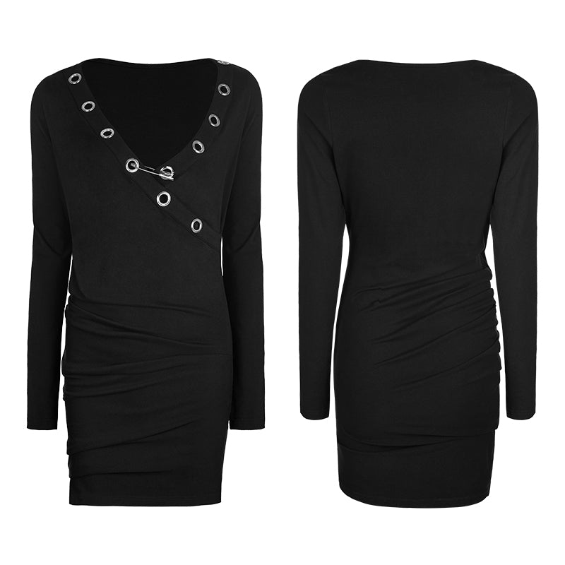 OQ-354 Sexy Deep V Punk Dress With Simplicity Corns And Pins Decoration