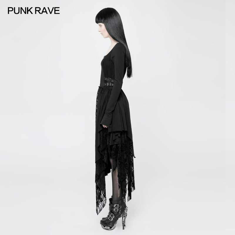 WQ-368 Punk Decadent Asymmetric Knitted Witch Dress With Lace