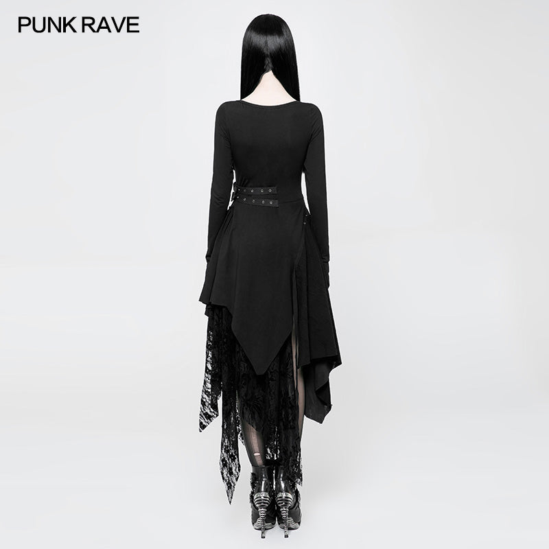 WQ-368 Punk Decadent Asymmetric Knitted Witch Dress With Lace