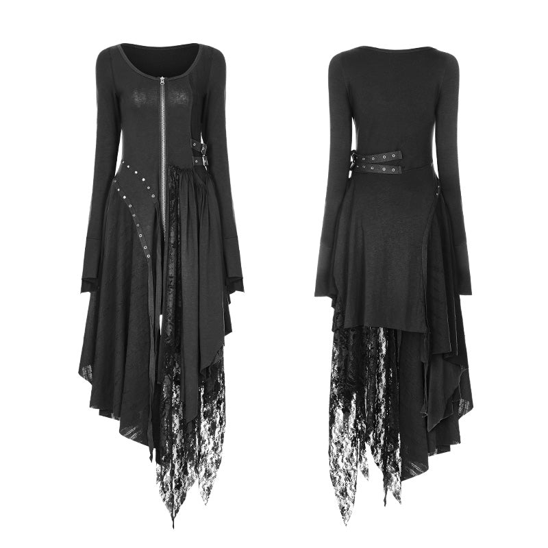 WQ-368 Punk Decadent Asymmetric Knitted Witch Dress With Lace