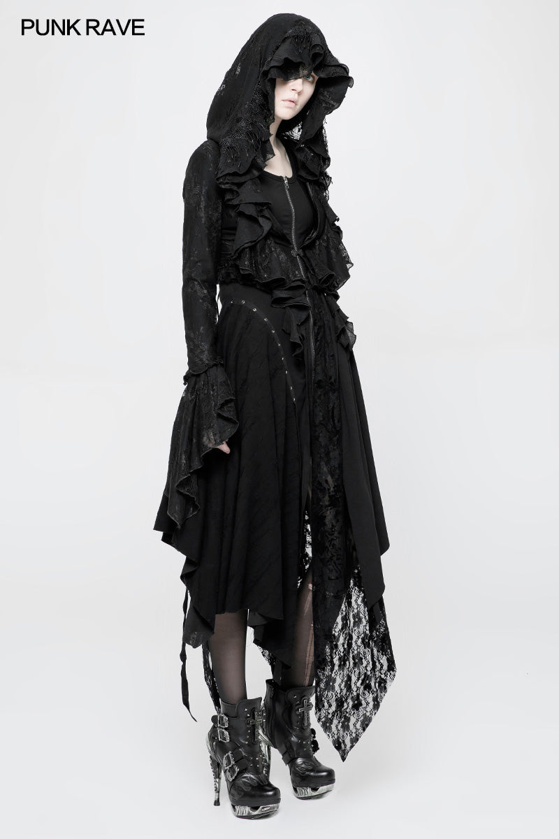 WQ-368 Punk Decadent Asymmetric Knitted Witch Dress With Lace