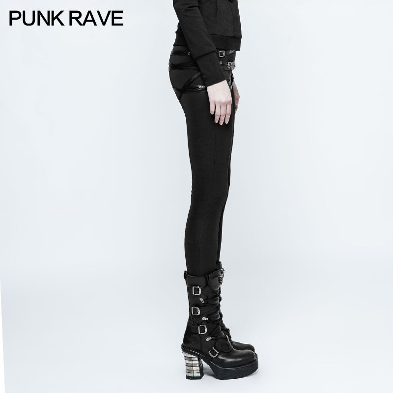 K-306 Skinny Thin Strapped Punk Pants Leather Leggings With Loops