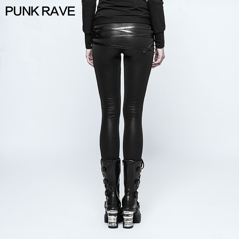 K-306 Skinny Thin Strapped Punk Pants Leather Leggings With Loops