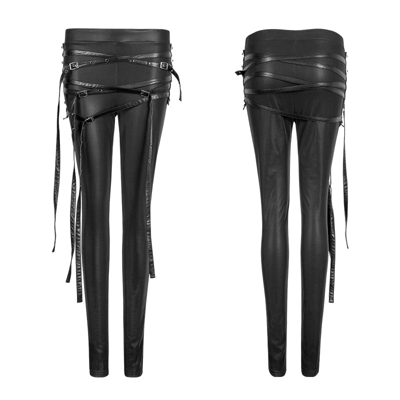 K-306 Skinny Thin Strapped Punk Pants Leather Leggings With Loops