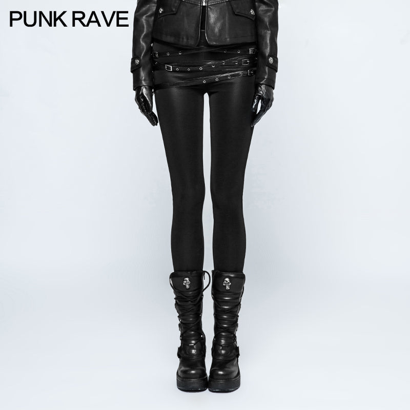 K-306 Skinny Thin Strapped Punk Pants Leather Leggings With Loops