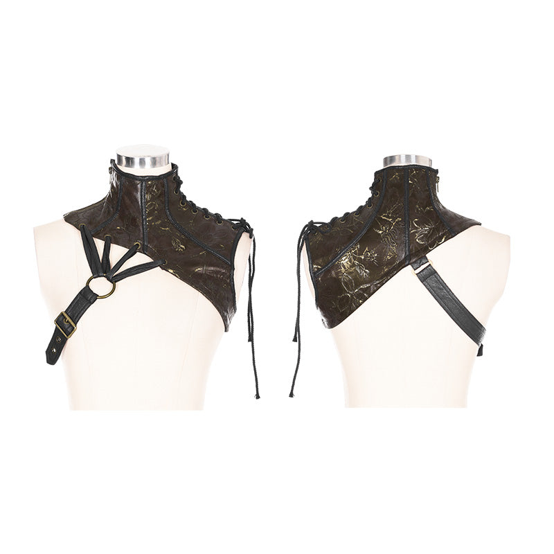 WS-260 Steampunk Embossed Leather Collar And Shoulder Harness Accessories For Women