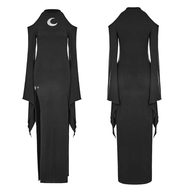 WQ-367 Womens Gothic Diablo Slit Dress With Hollow-Out Moon Pattern