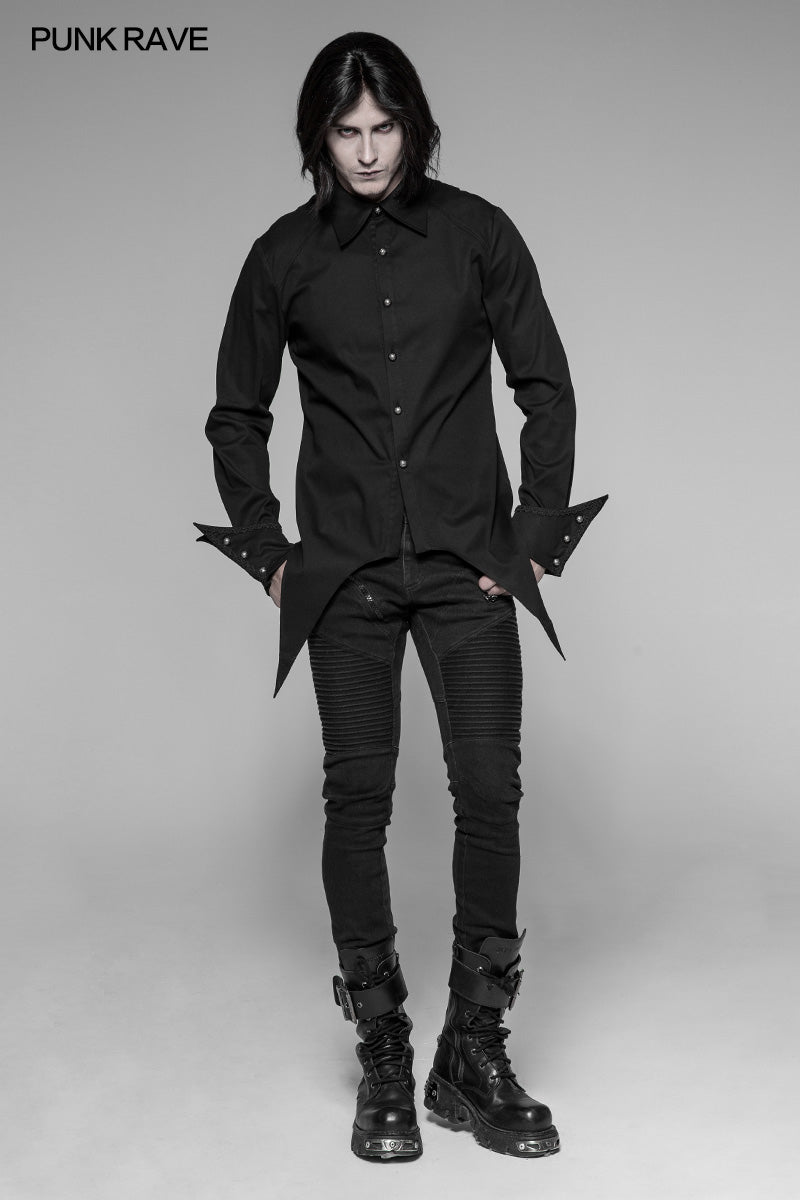 WY-907 Mens Asymmetric Simple Gothic Shirt With Unique Cuff Design