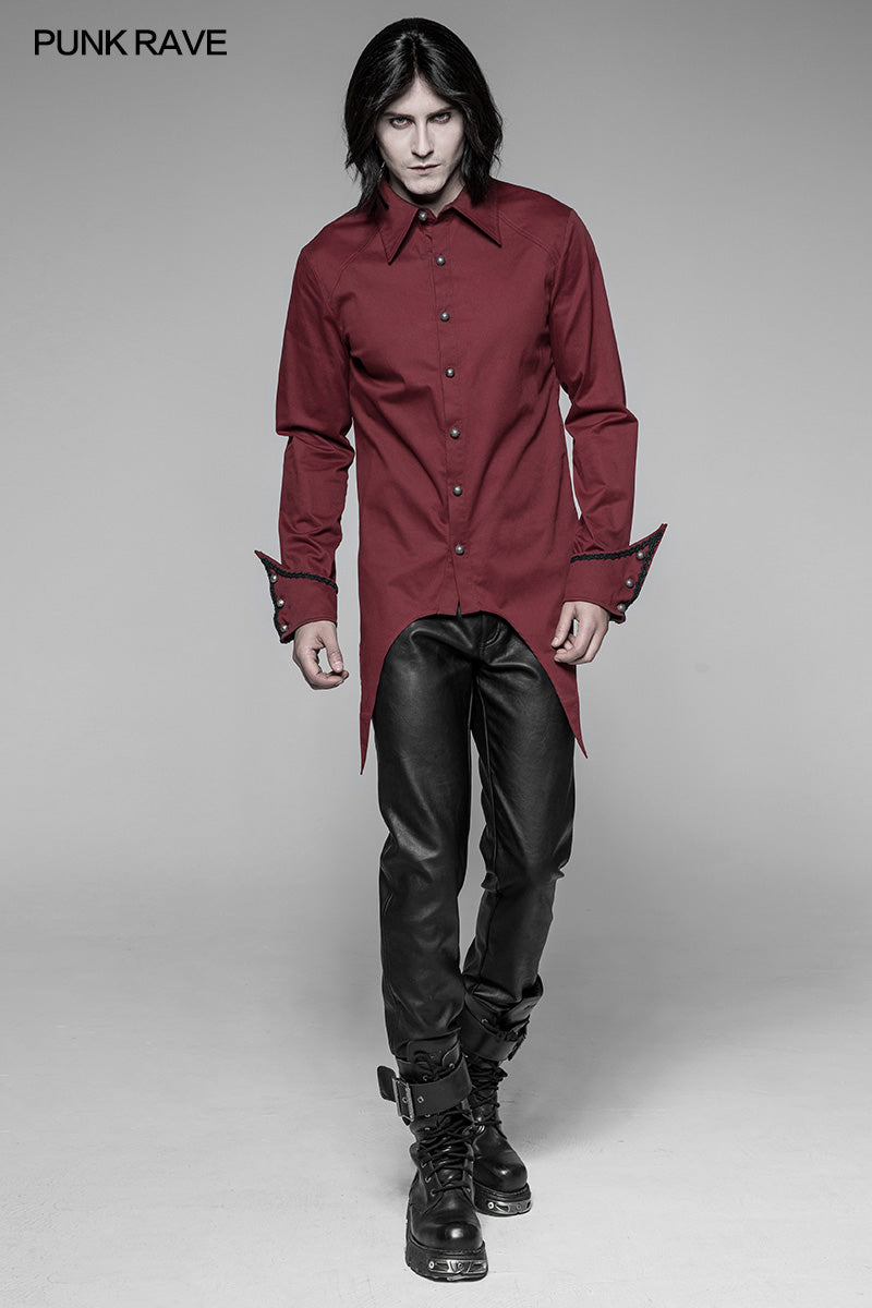 WY-907 Mens Asymmetric Simple Gothic Shirt With Unique Cuff Design