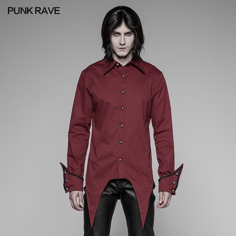 WY-907 Mens Asymmetric Simple Gothic Shirt With Unique Cuff Design