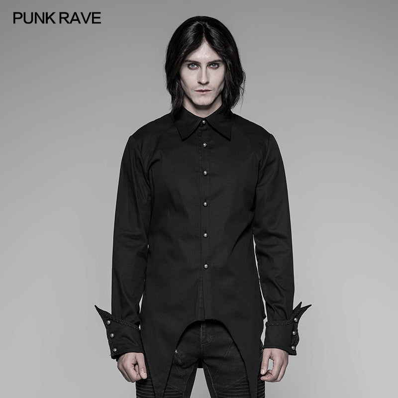 WY-907 Mens Asymmetric Simple Gothic Shirt With Unique Cuff Design