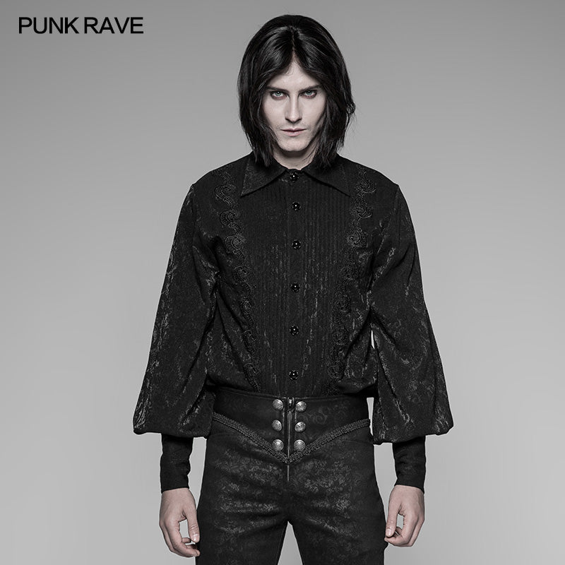 OY-912 Mens Jacquard Pleated Front Gothic Shirt