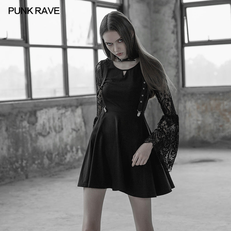 OPQ-391 Womens Lace Sleeves Punk Dress With Straps Design