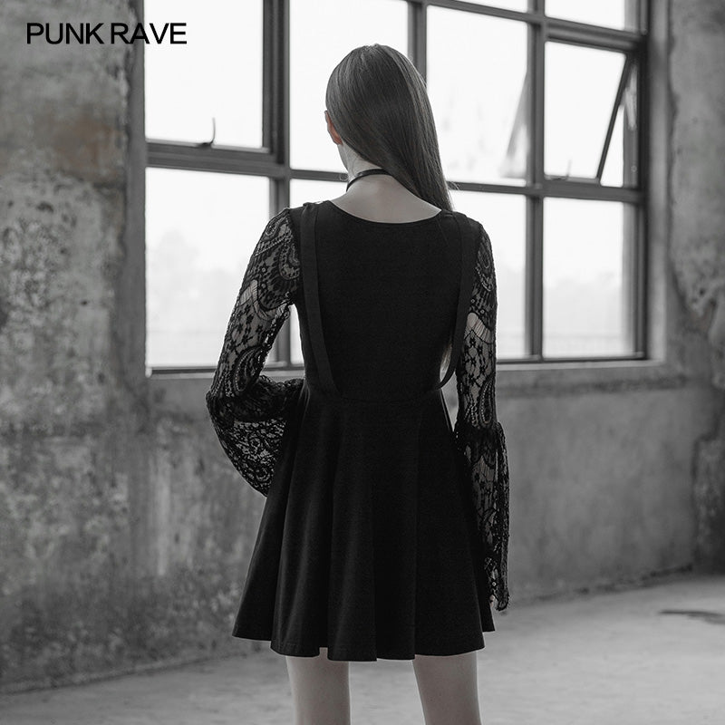 OPQ-391 Womens Lace Sleeves Punk Dress With Straps Design