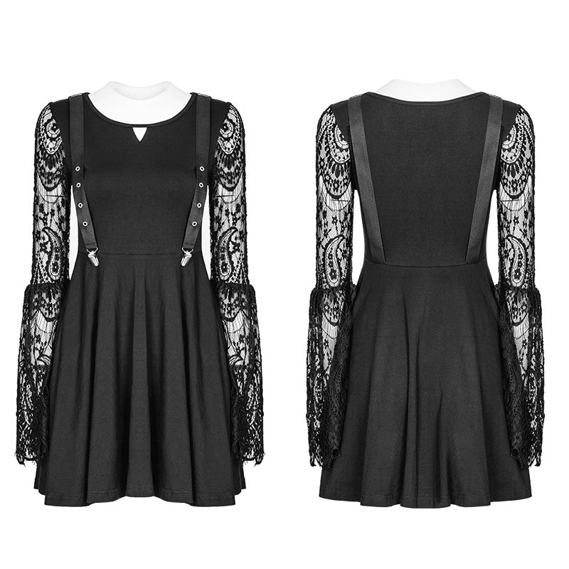 OPQ-391 Womens Lace Sleeves Punk Dress With Straps Design