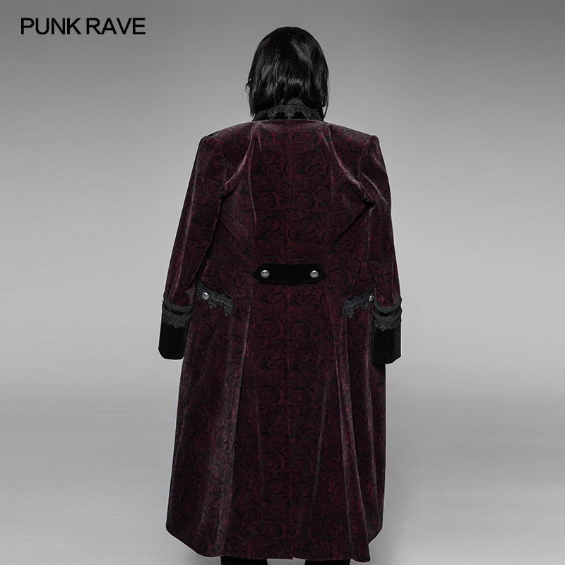 WY-942 Gothic Dark Rose Printed Velvet Swallowtail Coat Jacket