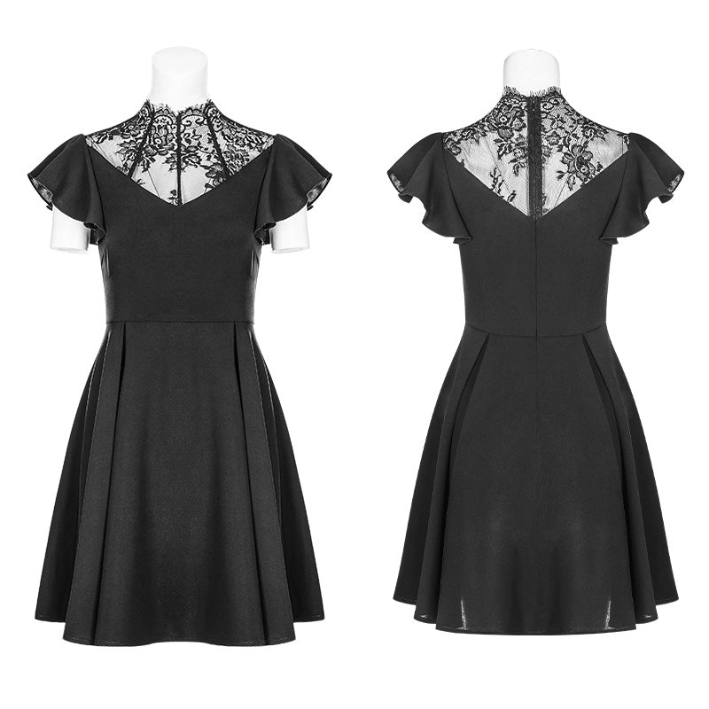 OPQ-333 Elegant Lace Stitching Chiffon V-collar Gothic Dress