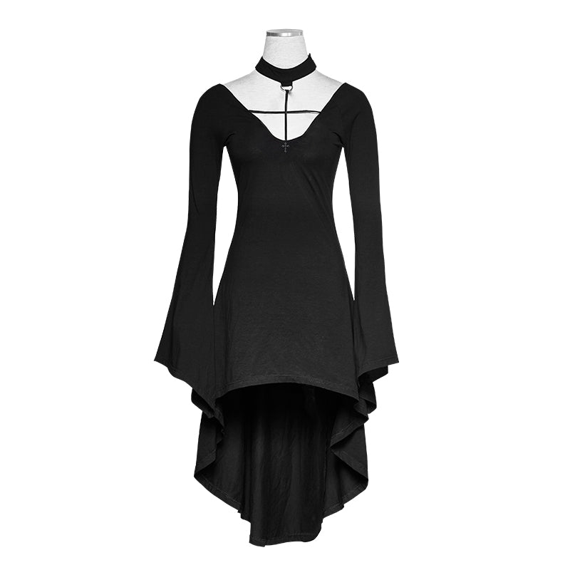 PQ-203 Dark Witch Sexy Irregular Hem Front Cross Gothic Dresses