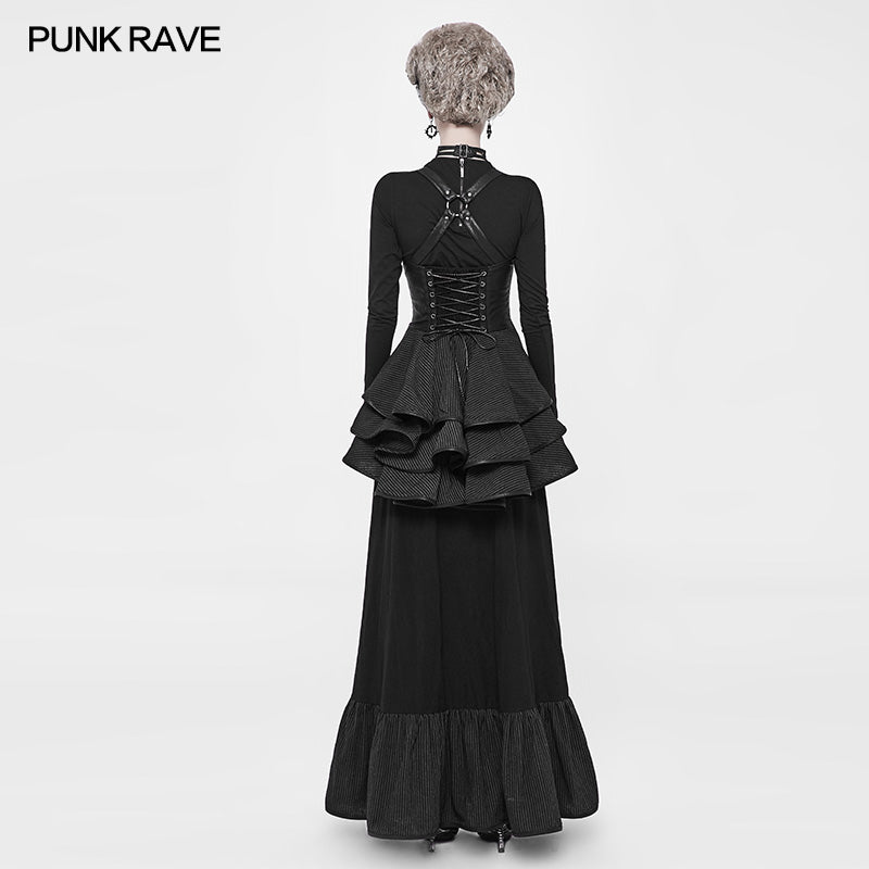 WQ-361 Victorian Steampunk Long Linen Lace Up Corset Suspender Dress